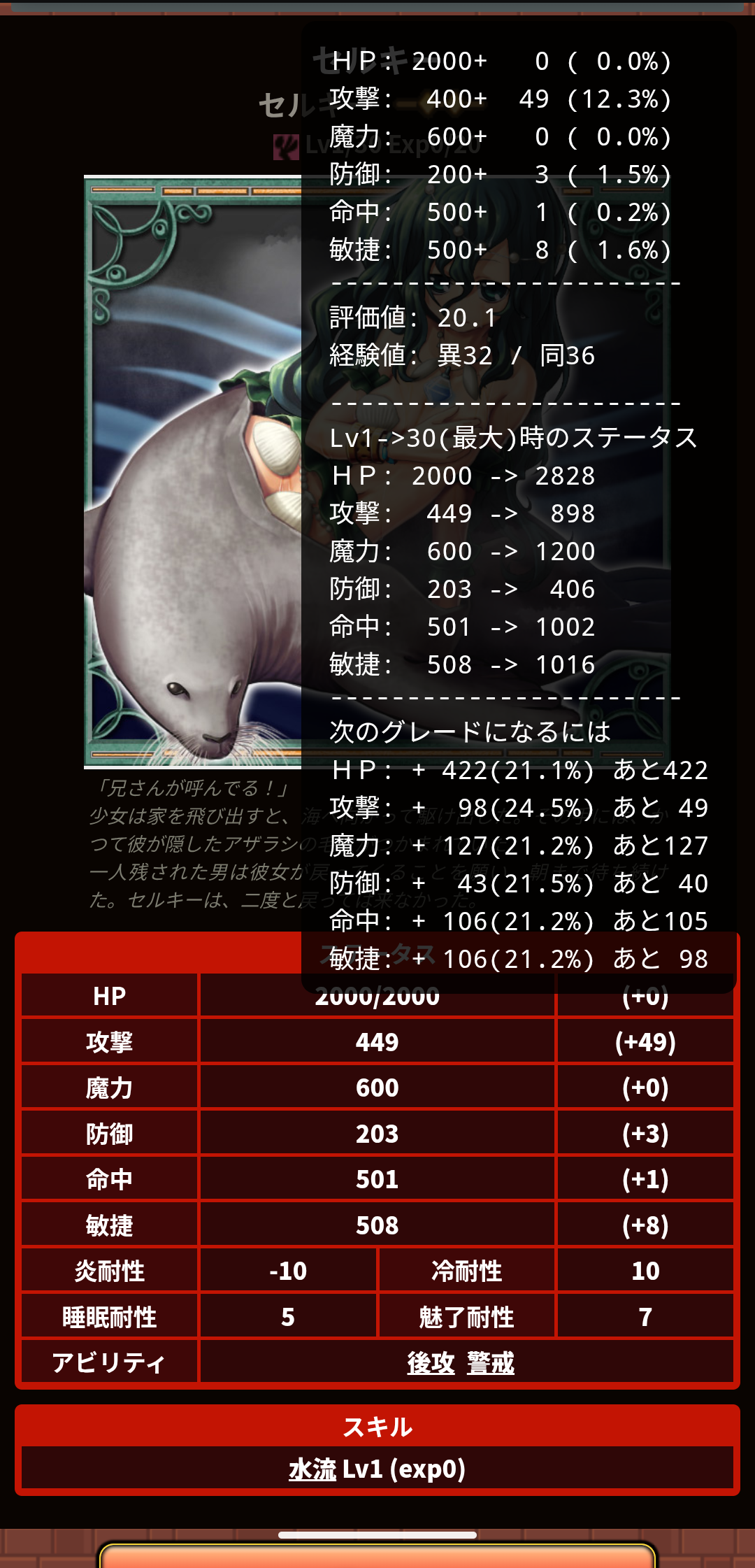 ステータス詳細のスクリーンショット